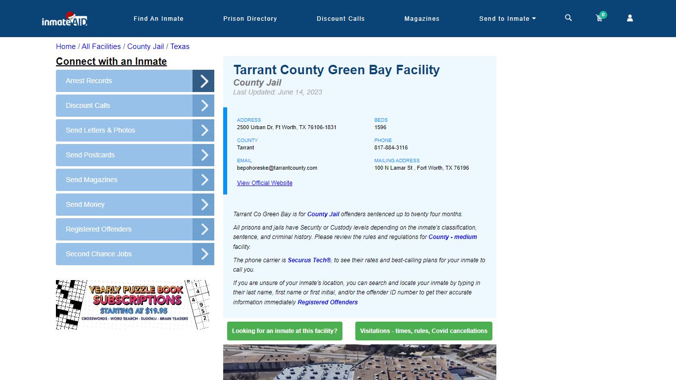 Tarrant County Green Bay Facility - Inmate Locator - Ft Worth, TX