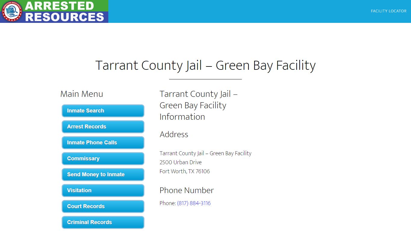 Tarrant County Jail – Green Bay Facility - Arrested Resources
